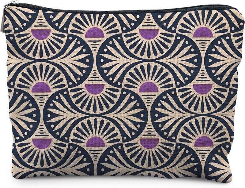 RYYCDOI Boho Makeup Bag Gifts for Women, Sunset Leaf Aesthetic Makeup Pouch(Purple) - Image 1